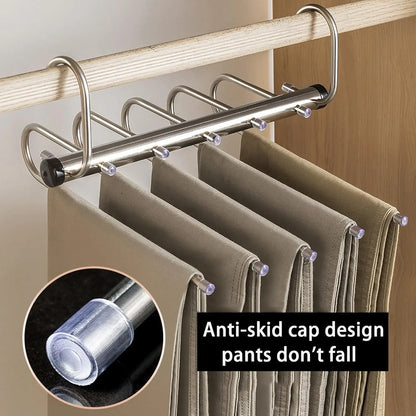 Folding Pants Hanger - Space Saving Stainless Steel Multi Layer Pants Rack | Durable Non Slip Closet Organizer - ZOOMNSTORE