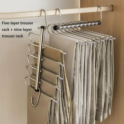 Folding Pants Hanger - Space Saving Stainless Steel Multi Layer Pants Rack | Durable Non Slip Closet Organizer - ZOOMNSTORE