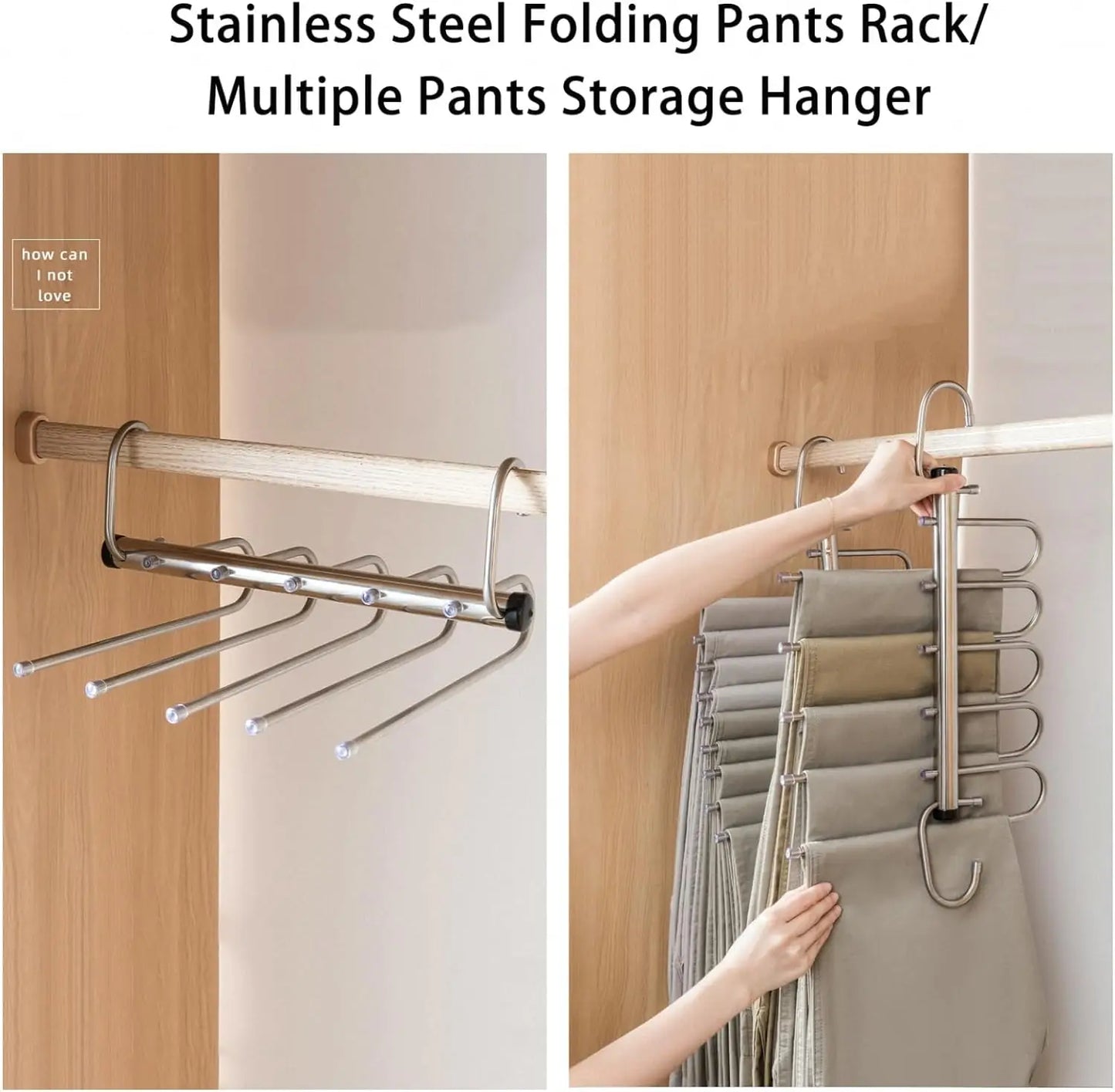 Folding Pants Hanger - Space Saving Stainless Steel Multi Layer Pants Rack | Durable Non Slip Closet Organizer - ZOOMNSTORE