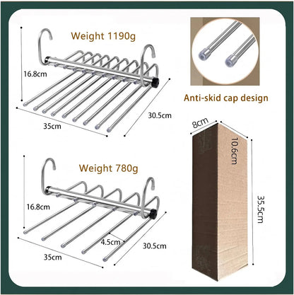 Folding Pants Hanger - Space Saving Stainless Steel Multi Layer Pants Rack | Durable Non Slip Closet Organizer - ZOOMNSTORE