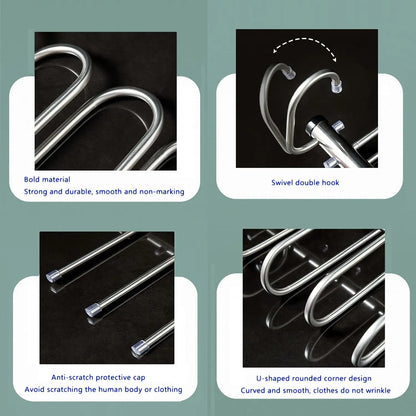 Folding Pants Hanger - Space Saving Stainless Steel Multi Layer Pants Rack | Durable Non Slip Closet Organizer - ZOOMNSTORE