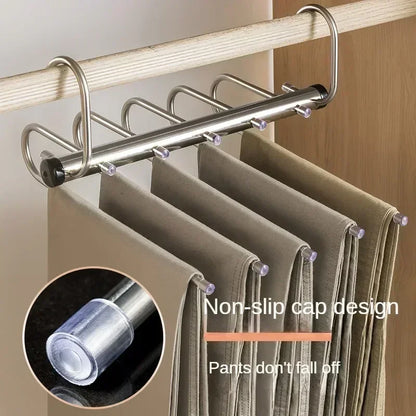 Folding Pants Hanger - Stainless Steel Multi Layer Clothes Rack Organizer | Space Saving Wardrobe Storage - ZOOMNSTORE