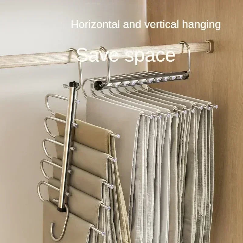 Folding Pants Hanger - Stainless Steel Multi Layer Clothes Rack Organizer | Space Saving Wardrobe Storage - ZOOMNSTORE