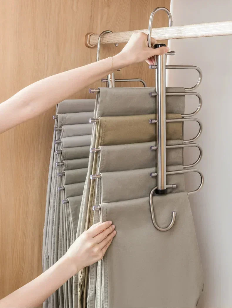 Folding Pants Hanger - Stainless Steel Multi Layer Clothes Rack Organizer | Space Saving Wardrobe Storage - ZOOMNSTORE