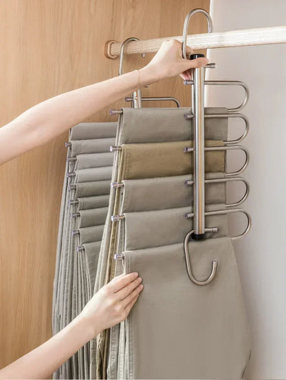 Folding Pants Hanger - Stainless Steel Multi Layer Clothes Rack Organizer | Space Saving Wardrobe Storage - ZOOMNSTORE