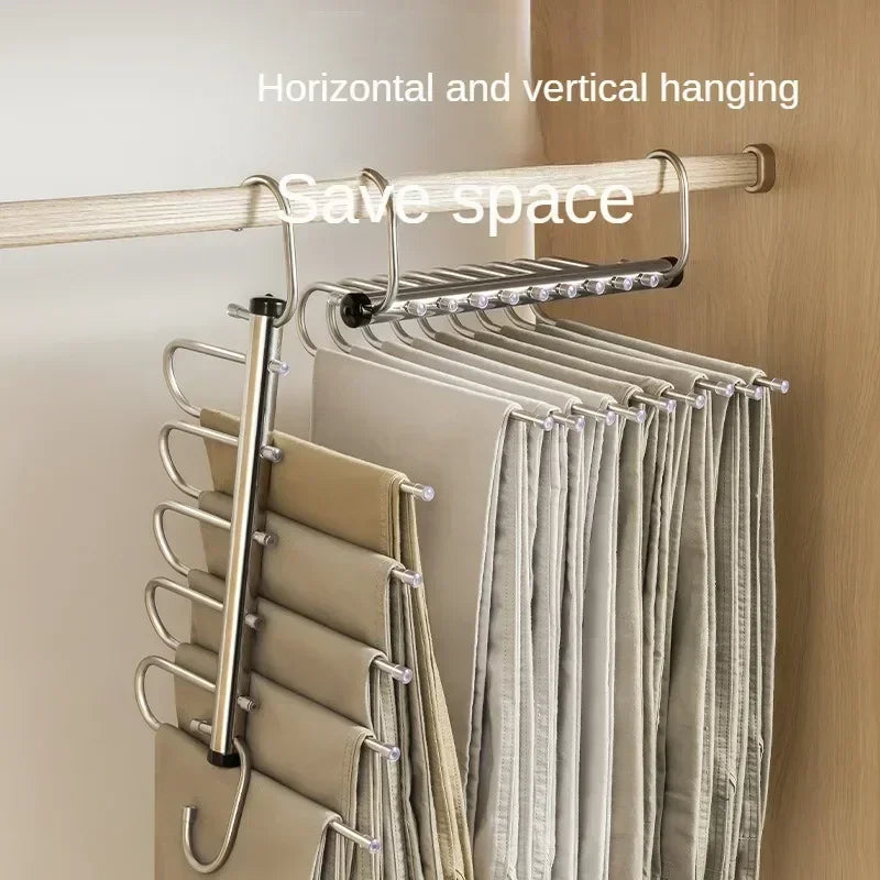 Folding Pants Hanger - Stainless Steel Multi Layer Clothes Rack Organizer | Space Saving Wardrobe Storage - ZOOMNSTORE
