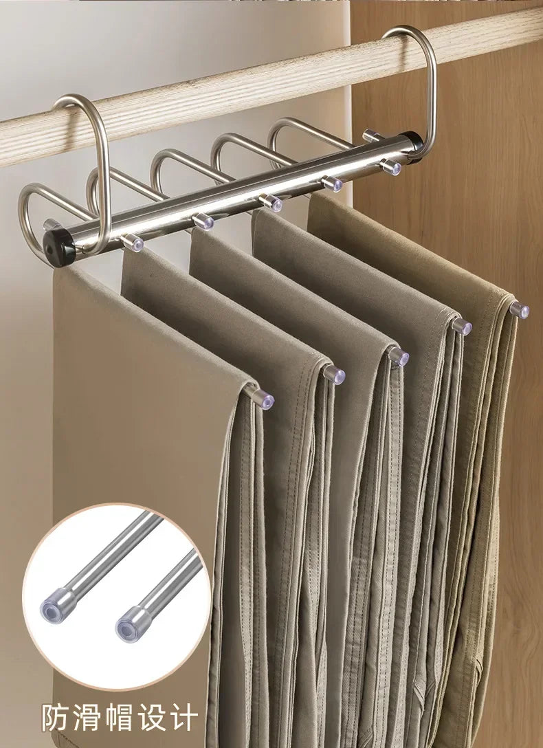 Folding Pants Hanger - Stainless Steel Multi Layer Clothes Rack Organizer | Space Saving Wardrobe Storage - ZOOMNSTORE