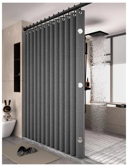 Folding Linen Shower Curtain - Waterproof with Magnets for Walk-in Showers - ZOOMNSTORE