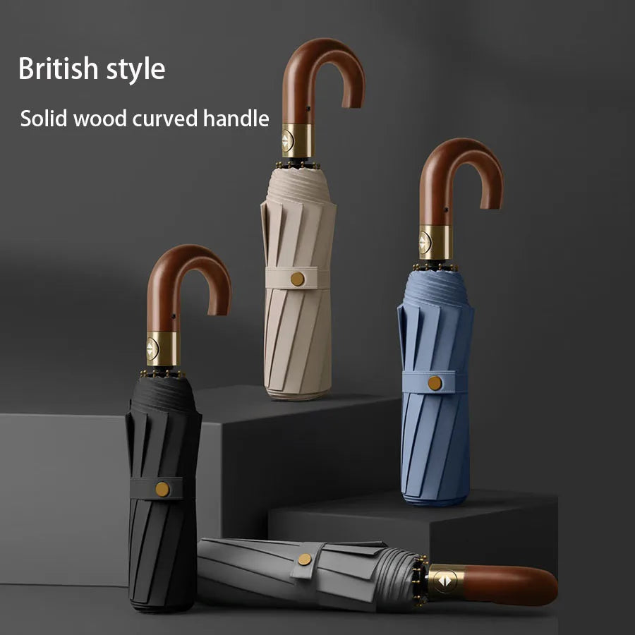 Windproof UV protection casual folding UPF50+automatic umbrella handle curved handle design, stylish design compact sun and rain - ZOOMNSTORE