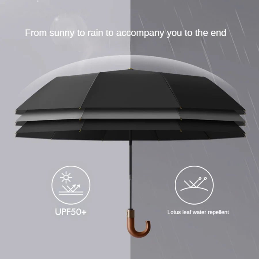 Windproof UV protection casual folding UPF50+automatic umbrella handle curved handle design, stylish design compact sun and rain - ZOOMNSTORE