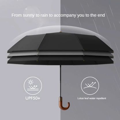 Windproof UV protection casual folding UPF50+automatic umbrella handle curved handle design, stylish design compact sun and rain - ZOOMNSTORE
