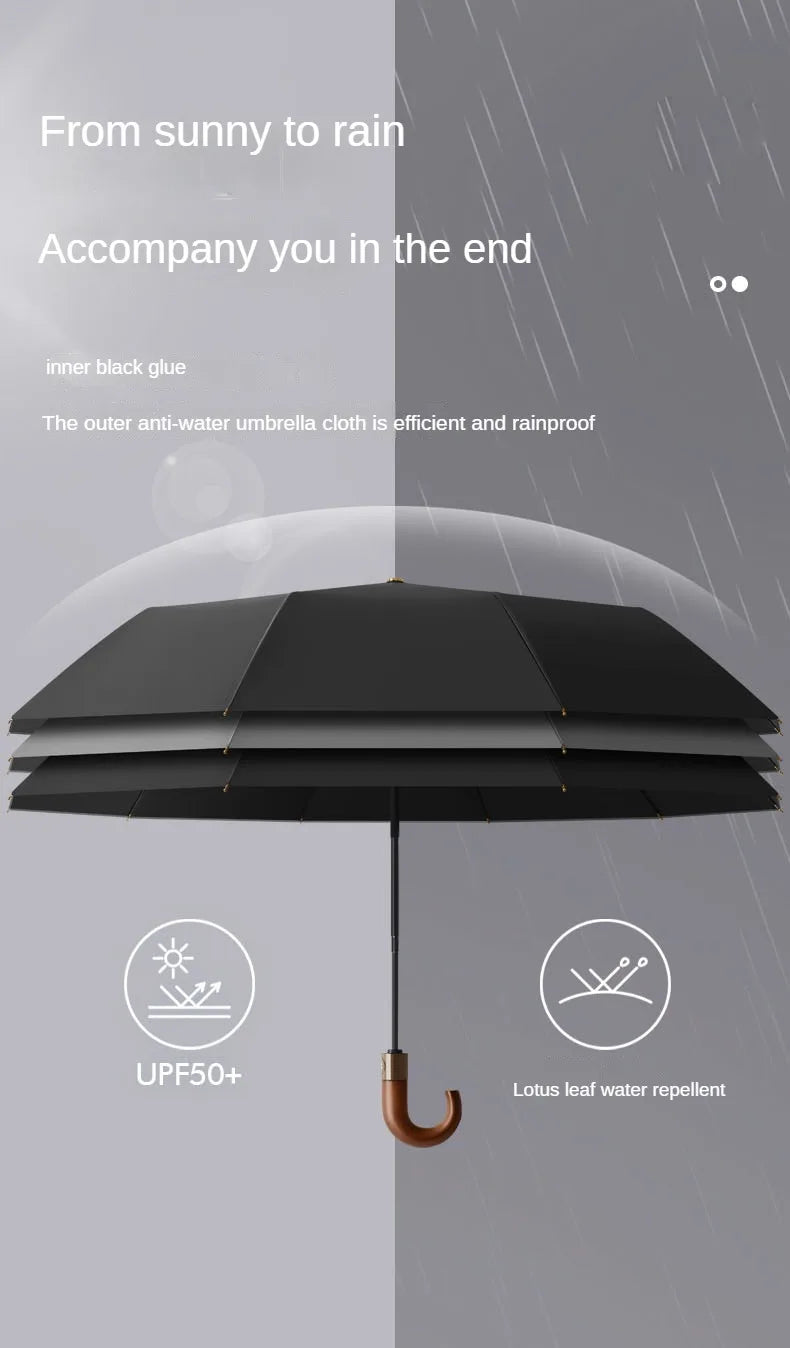 Windproof UV protection casual folding UPF50+automatic umbrella handle curved handle design, stylish design compact sun and rain - ZOOMNSTORE