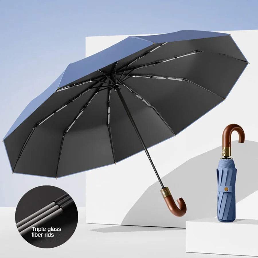 Windproof UV protection casual folding UPF50+automatic umbrella handle curved handle design, stylish design compact sun and rain - ZOOMNSTORE