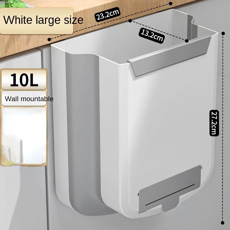 Folding Waste Bin - 9L Kitchen  Car Trash Can Wall Mounted Bathroom Storage - ZOOMNSTORE