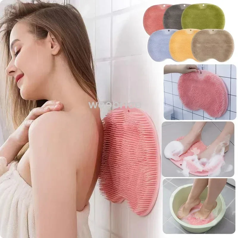 Silicone Rub Back Brush Bathroom Non-slip Wash Foot Pad Massage Shower Mat with Sucker Bath Massage Foot Exfoliating Brush Pad - ZOOMNSTORE