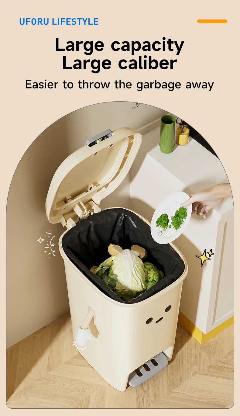 Large Capacity Foot Pedal Trash Can - 10L20L Kitchen  Dorm Room Bin - ZOOMNSTORE