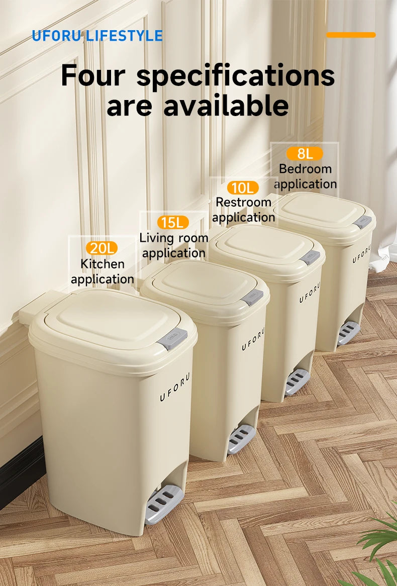 Large Capacity Foot Pedal Trash Can - 10L20L Kitchen  Dorm Room Bin - ZOOMNSTORE