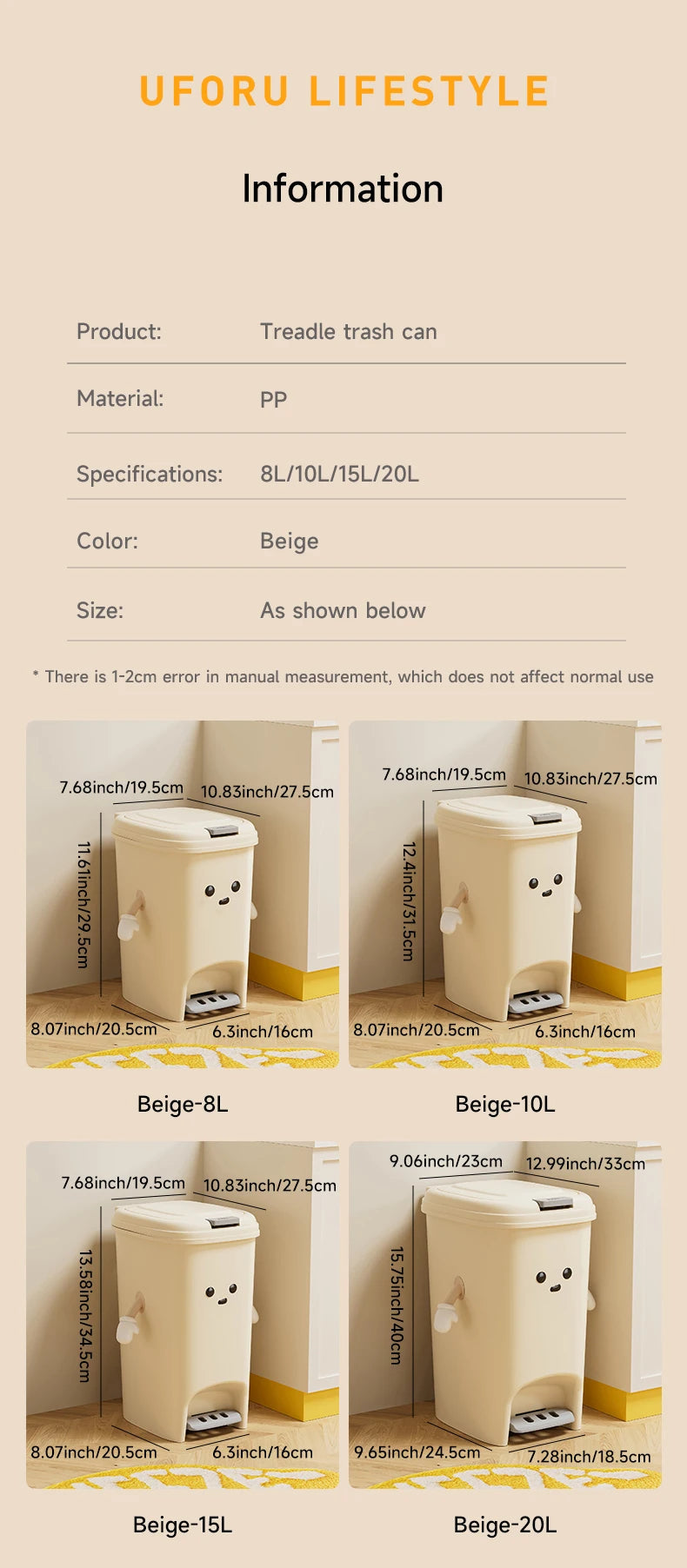 Large Capacity Foot Pedal Trash Can - 10L20L Kitchen  Dorm Room Bin - ZOOMNSTORE