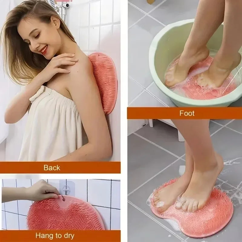 Body Shower Foot Scrubber Brush Wash The Body Cleanser Silicone Sponge Bath Massage Mat Back Brush Wall Mounted with Suction Cup - ZOOMNSTORE