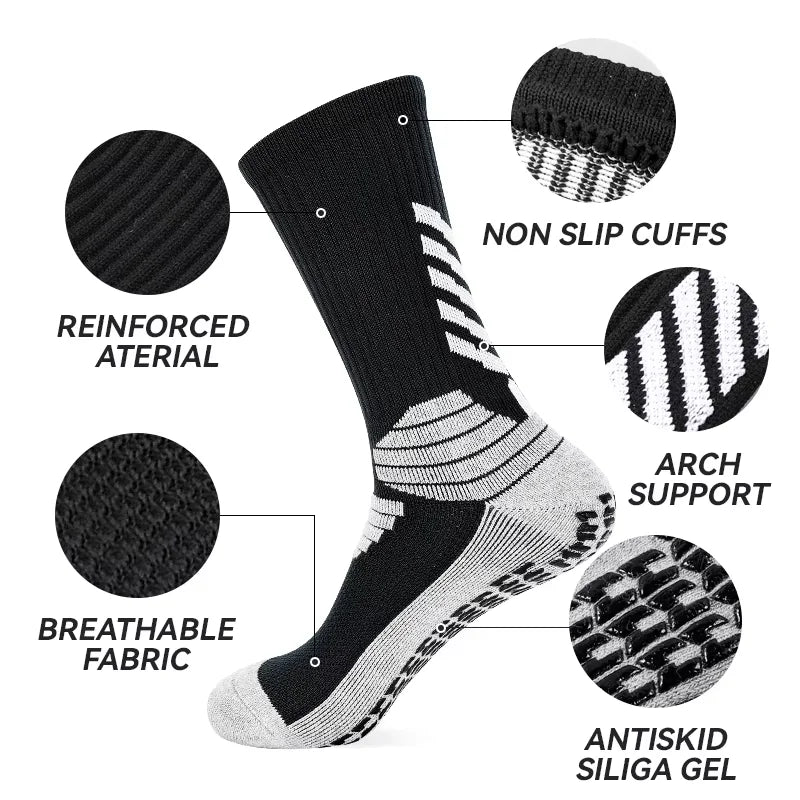 Football Socks Men - Thickened Cotton Medium Tube Anti Slip Soccer Socks With Cushioning - ZOOMNSTORE