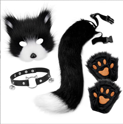 5pcs Hot Sale Fluffy Fur Fox Tail Cat Paws Gloves Wolf Mask Set Halloween Cosplay Costume Accessories Theme Party Dress Up Props - ZOOMNSTORE