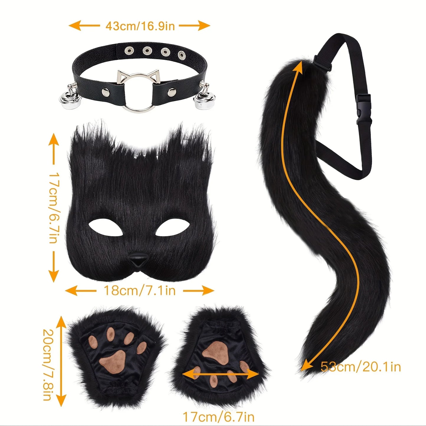 5pcs Hot Sale Fluffy Fur Fox Tail Cat Paws Gloves Wolf Mask Set Halloween Cosplay Costume Accessories Theme Party Dress Up Props - ZOOMNSTORE