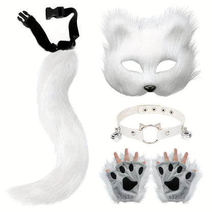 5pcs Hot Sale Fluffy Fur Fox Tail Cat Paws Gloves Wolf Mask Set Halloween Cosplay Costume Accessories Theme Party Dress Up Props - ZOOMNSTORE