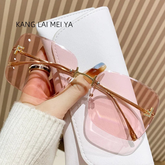 Frameless Metal Sunglasses - Trendy Womens European  American Style - ZOOMNSTORE