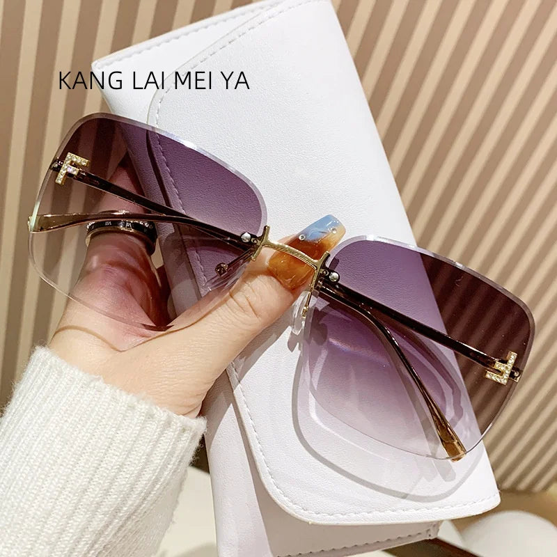 Frameless Metal Sunglasses - Trendy Womens European  American Style - ZOOMNSTORE