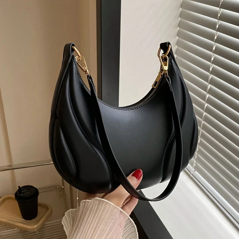 French Handbag Shoulder Bag – Women's Textured PU Leather Crossbody With Adjustable Strap - ZOOMNSTORE