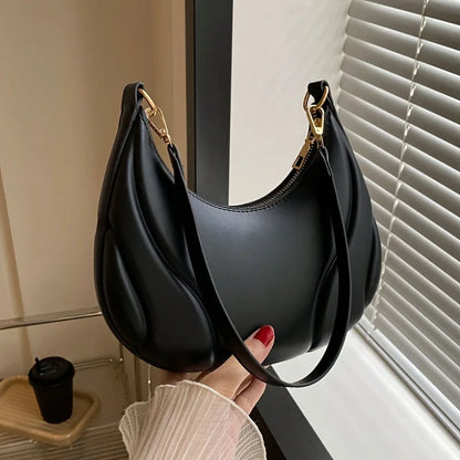 French Handbag Shoulder Bag – Women's Textured PU Leather Crossbody With Adjustable Strap - ZOOMNSTORE