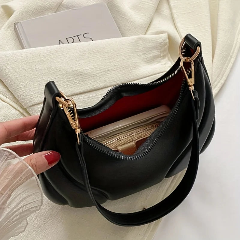 French Handbag Shoulder Bag – Women's Textured PU Leather Crossbody With Adjustable Strap - ZOOMNSTORE
