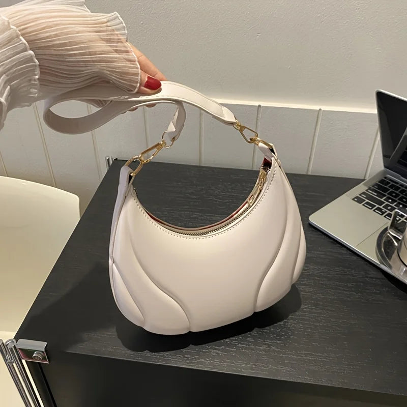 French Handbag Shoulder Bag – Women's Textured PU Leather Crossbody With Adjustable Strap - ZOOMNSTORE