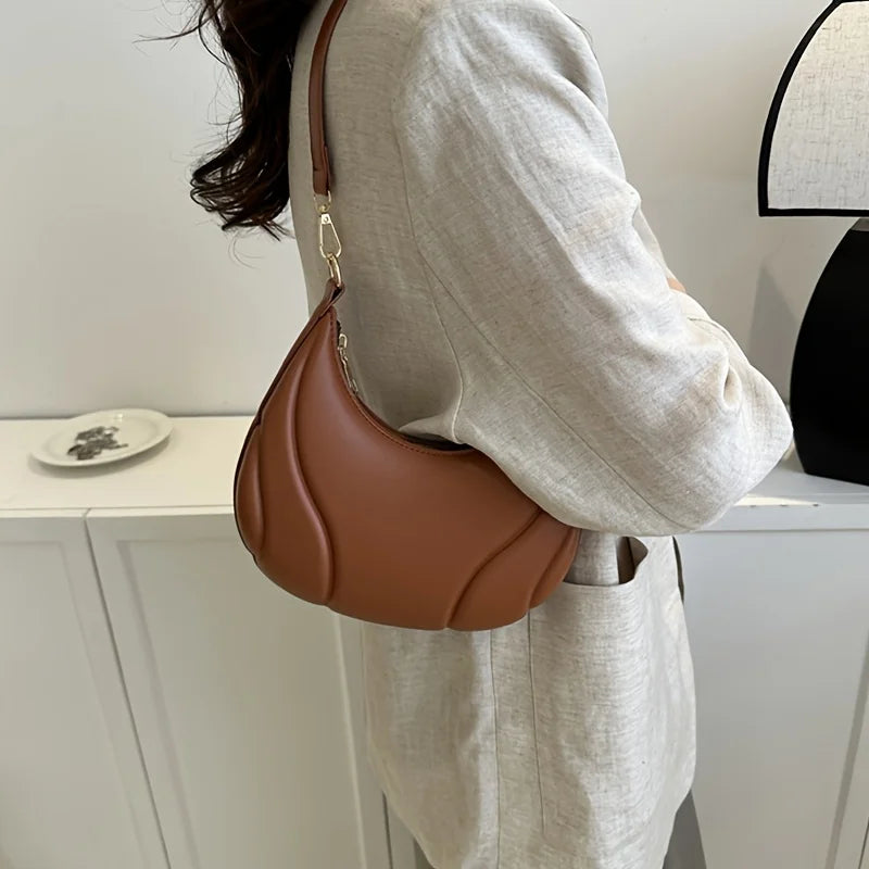 French Handbag Shoulder Bag – Women's Textured PU Leather Crossbody With Adjustable Strap - ZOOMNSTORE