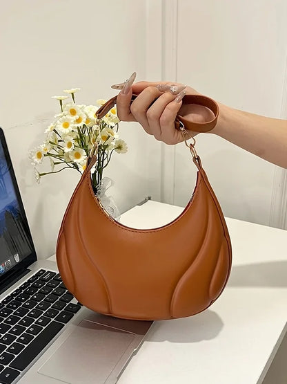 French Handbag Shoulder Bag – Women's Textured PU Leather Crossbody With Adjustable Strap - ZOOMNSTORE