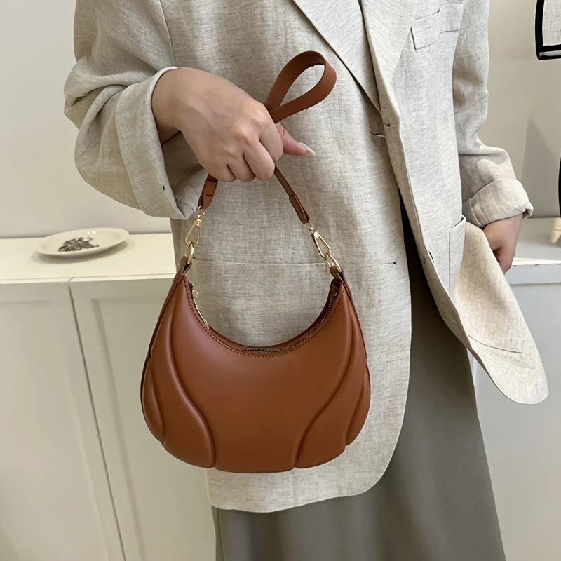 French Handbag Shoulder Bag – Women's Textured PU Leather Crossbody With Adjustable Strap - ZOOMNSTORE