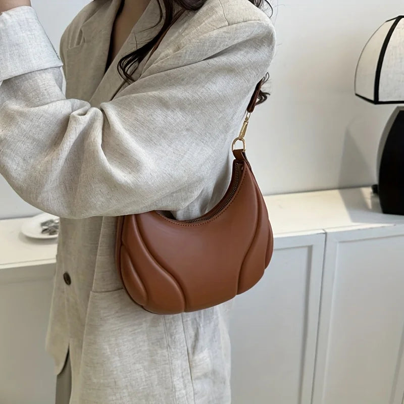 French Handbag Shoulder Bag – Women's Textured PU Leather Crossbody With Adjustable Strap - ZOOMNSTORE