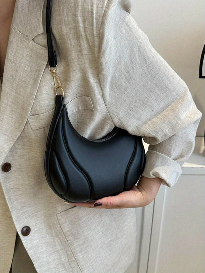 French Handbag Shoulder Bag – Women's Textured PU Leather Crossbody With Adjustable Strap - ZOOMNSTORE
