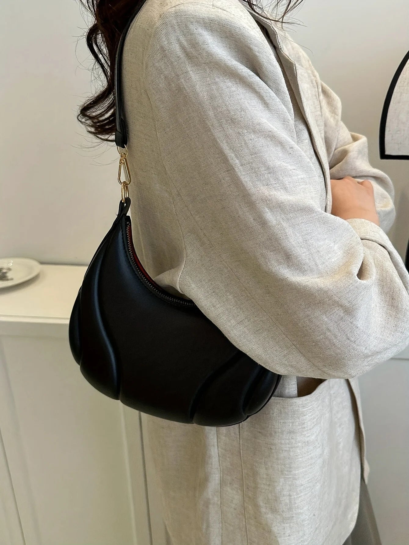 French Handbag Shoulder Bag – Women's Textured PU Leather Crossbody With Adjustable Strap - ZOOMNSTORE