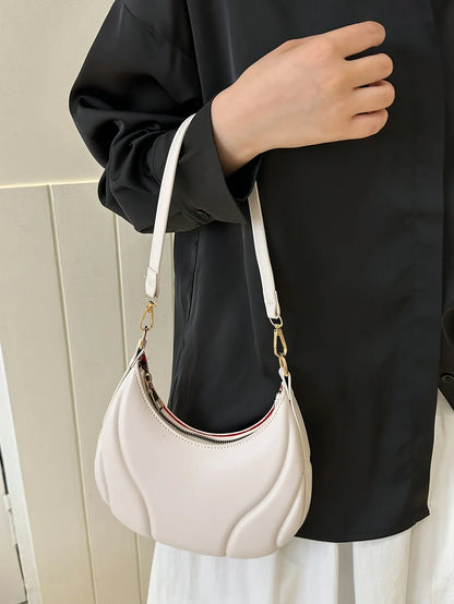 French Handbag Shoulder Bag – Women's Textured PU Leather Crossbody With Adjustable Strap - ZOOMNSTORE