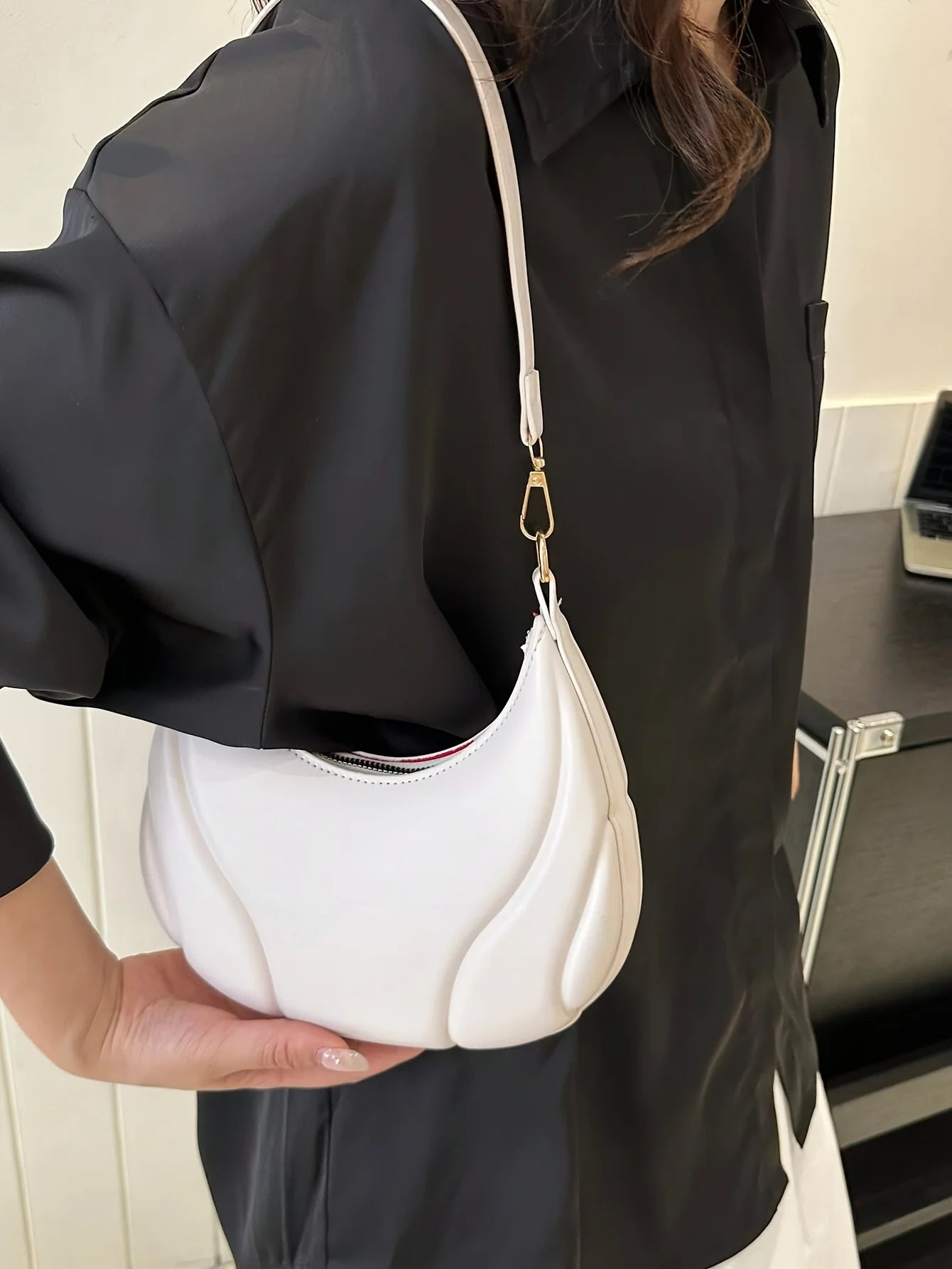 French Handbag Shoulder Bag – Women's Textured PU Leather Crossbody With Adjustable Strap - ZOOMNSTORE