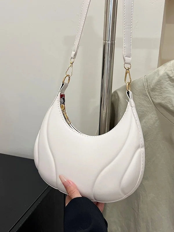 French Handbag Shoulder Bag – Women's Textured PU Leather Crossbody With Adjustable Strap - ZOOMNSTORE
