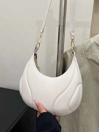 French Handbag Shoulder Bag – Women's Textured PU Leather Crossbody With Adjustable Strap - ZOOMNSTORE