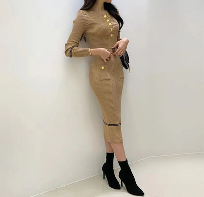 French Style Slim Fit Dress - Autumn Winter Round Collar Wrap Dress - ZOOMNSTORE