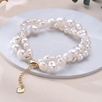HENGSHENG Freshwater 5-6mm 8-9mm White Pearl Double Baroque Bracelet 925 Sterling Silver Fine Jewelry Gifts for Women Girls - ZOOMNSTORE