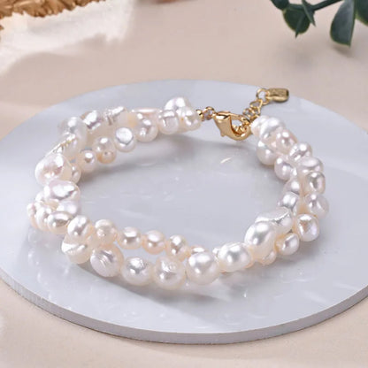 HENGSHENG Freshwater 5-6mm 8-9mm White Pearl Double Baroque Bracelet 925 Sterling Silver Fine Jewelry Gifts for Women Girls - ZOOMNSTORE