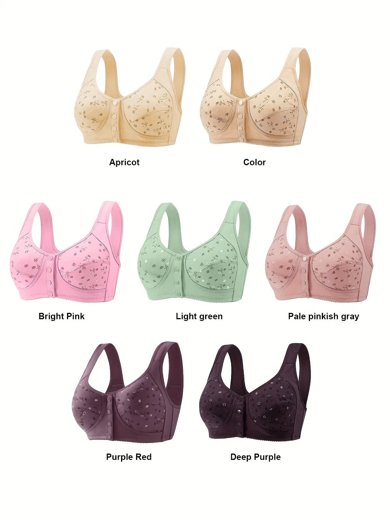 Front Buckle Floral Bra – 7-Piece Set With Pressurized Support & Adjustable Fit - ZOOMNSTORE