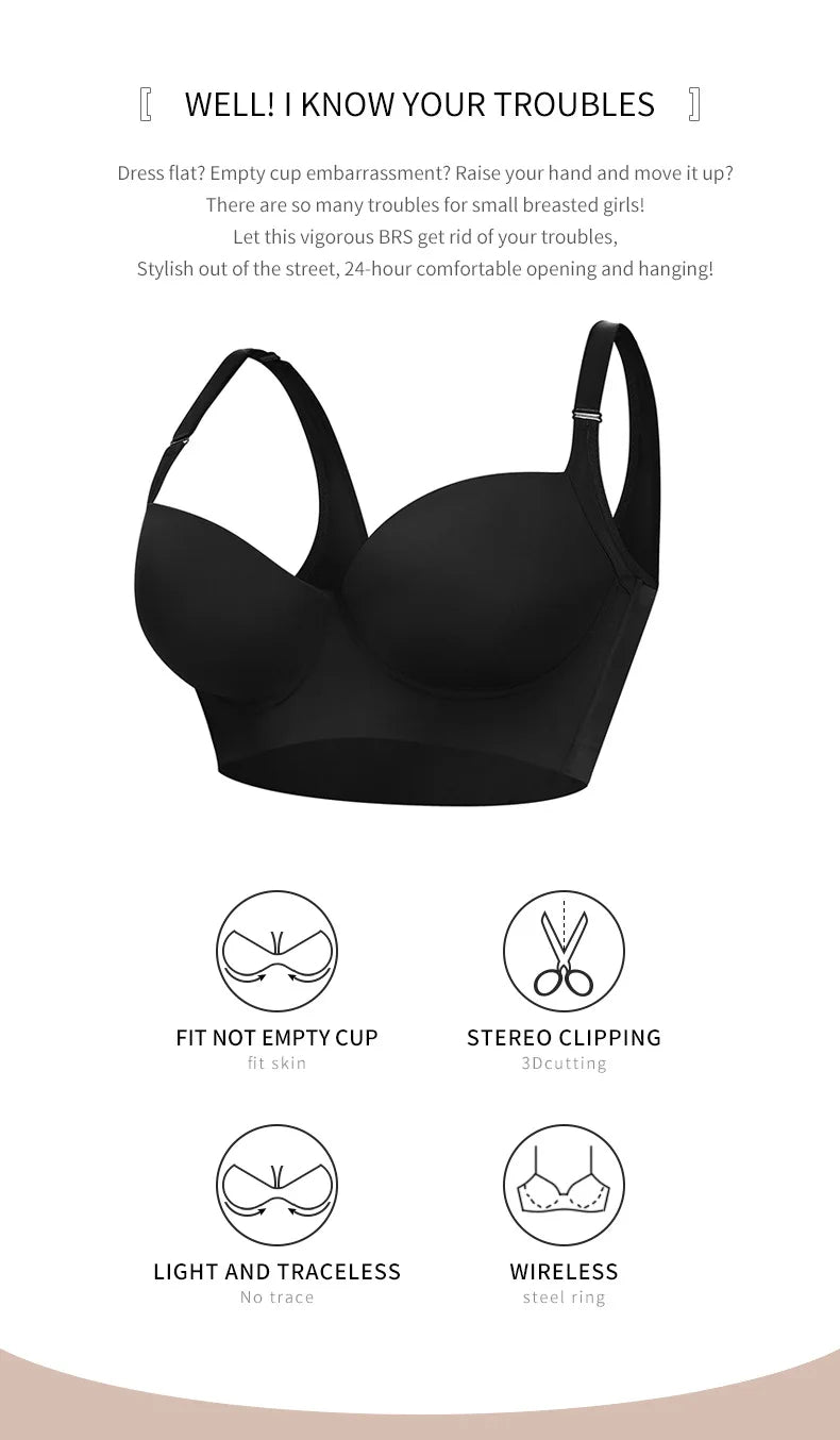 Full Coverage Push Up Bra - Underwire Deep Cup T Shirt Bra with Adjustable Straps - ZOOMNSTORE