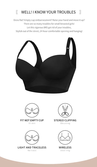 Full Coverage Push Up Bra - Underwire Deep Cup T Shirt Bra with Adjustable Straps - ZOOMNSTORE