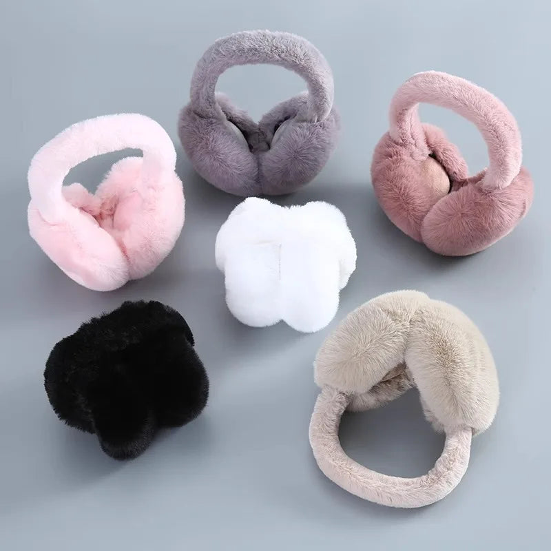 Furry Earmuffs Women – Foldable Plush Rabbit Ear Warmers | Cold Resistant Winter Ear Covers - ZOOMNSTORE